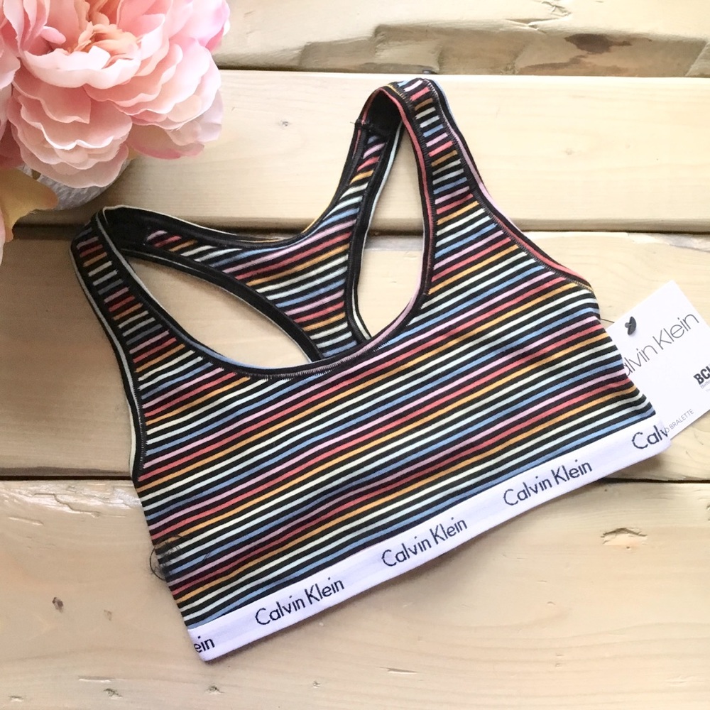 Calvin Klein Bra with Stripe Print & Logo Band NWT